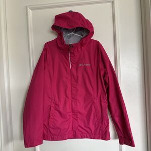 Columbia Girls Size Small 7-8 Pink Omni Tech Rain Jacket Coat Windbreaker Hood